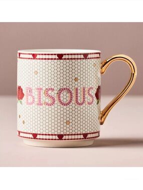 NEW! ANTHROPOLOGIE “Bisous” Kisses Valentine Paris Tile Mug NEW IN BOX GORGEOUS!